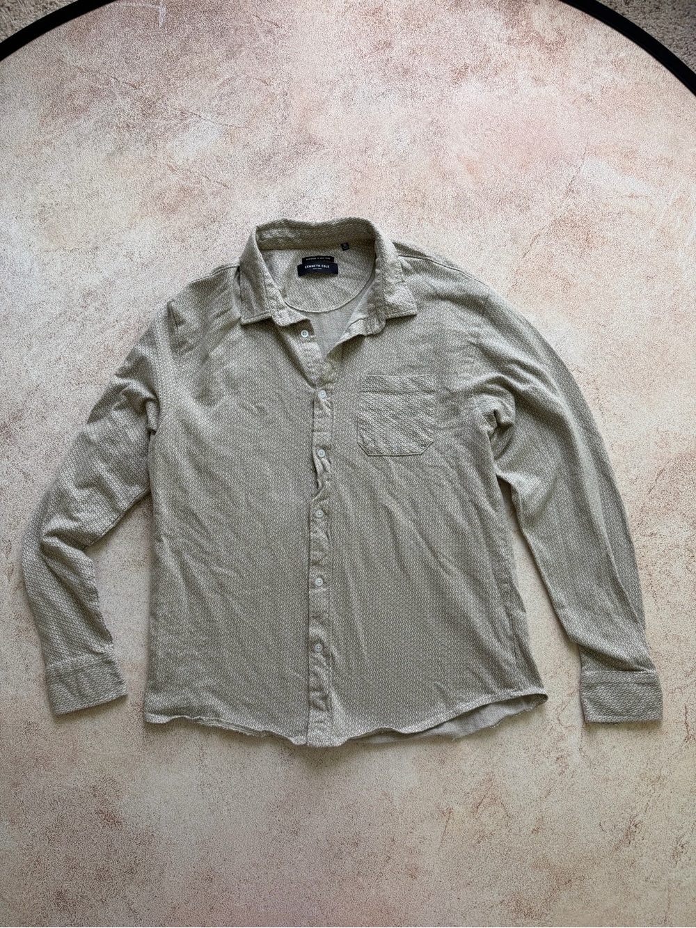 Kenneth Cole Light Beige Dot-Print Button-Down Shirt